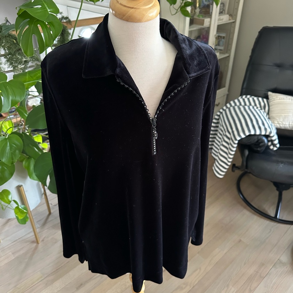Black Velvet Quarter Zip-Up Top